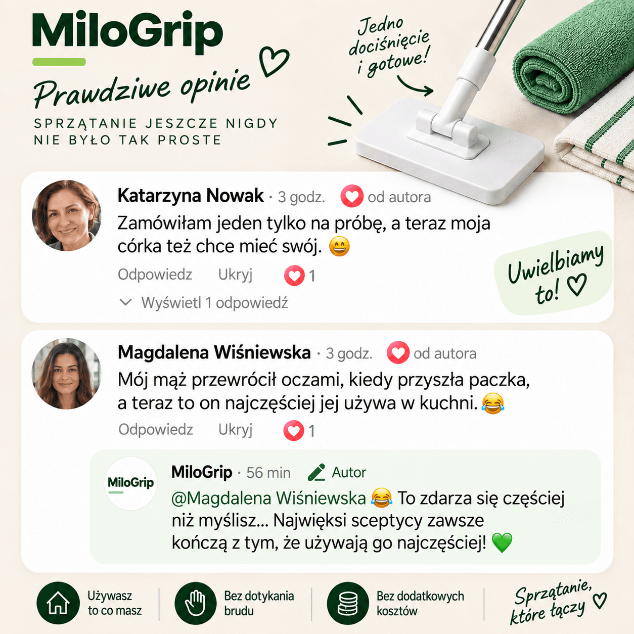 Mop MiloGrip – Chwyta ścierkę w 1 sekundę