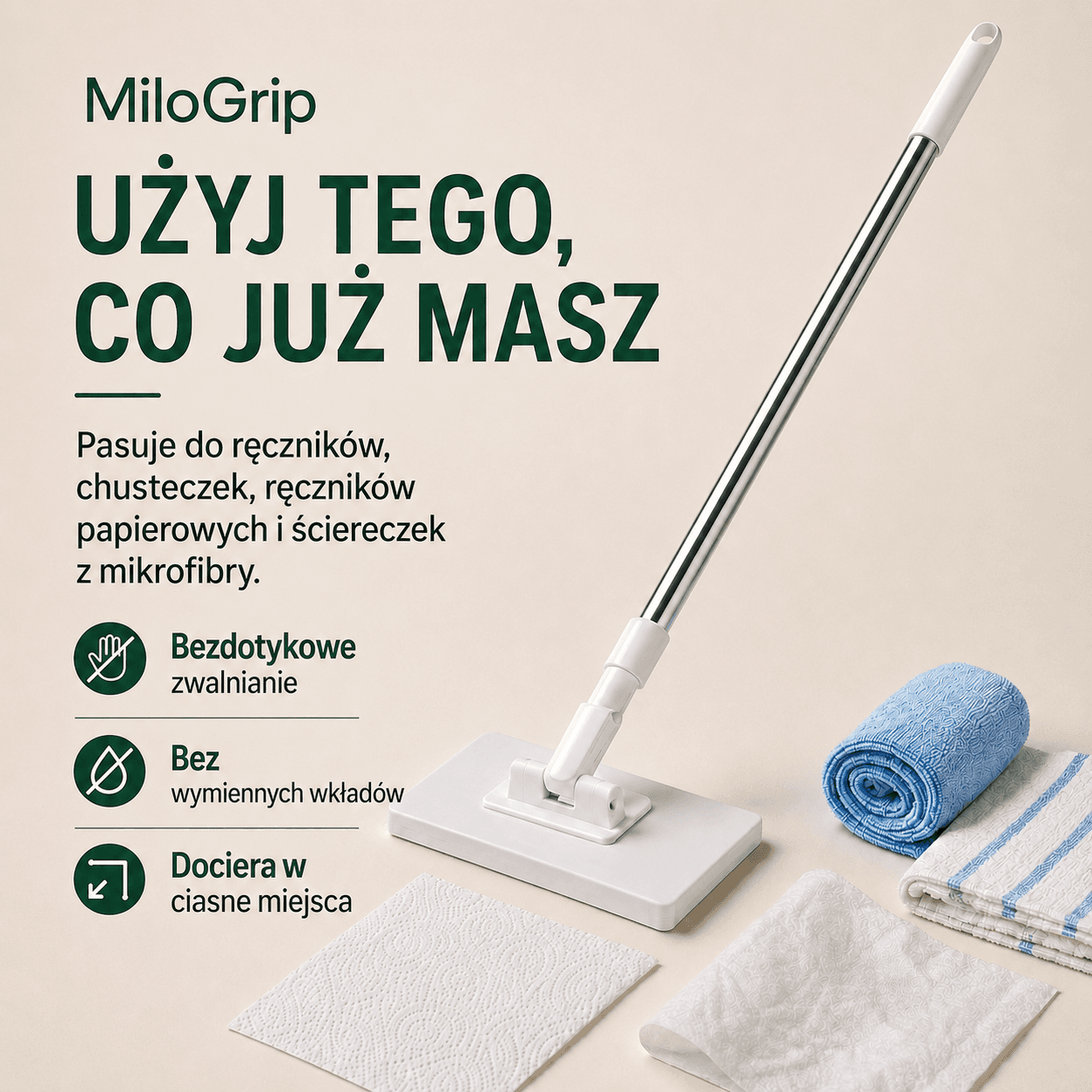 Mop MiloGrip – Chwyta ścierkę w 1 sekundę